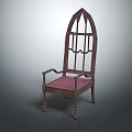 Vintage Wooden Leisure Chair With Arched Backrest And Red Upholstered Seat
