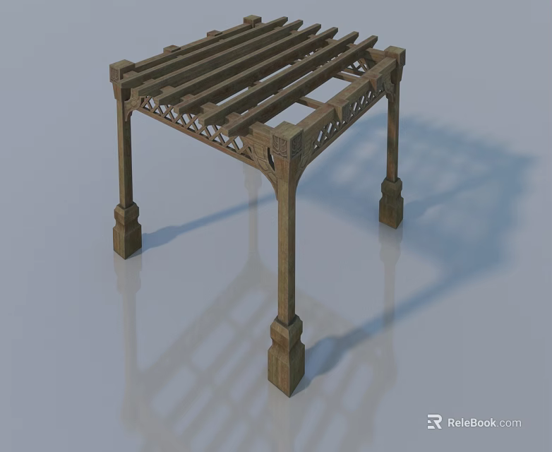 Traditional Wooden Sofa And Coffee Table Set With Carved Design And Square Structure 3d model 