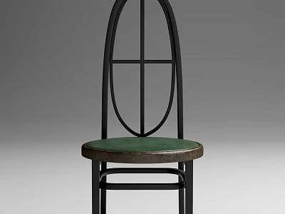 Modern Minimalist Dining Chair With Black Frame Oval Backrest And Green Leather Seat 3d model