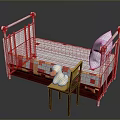 Children's Bed With White Metal Frame Red White Checkered Bedspread Small Chair And Toy Duck