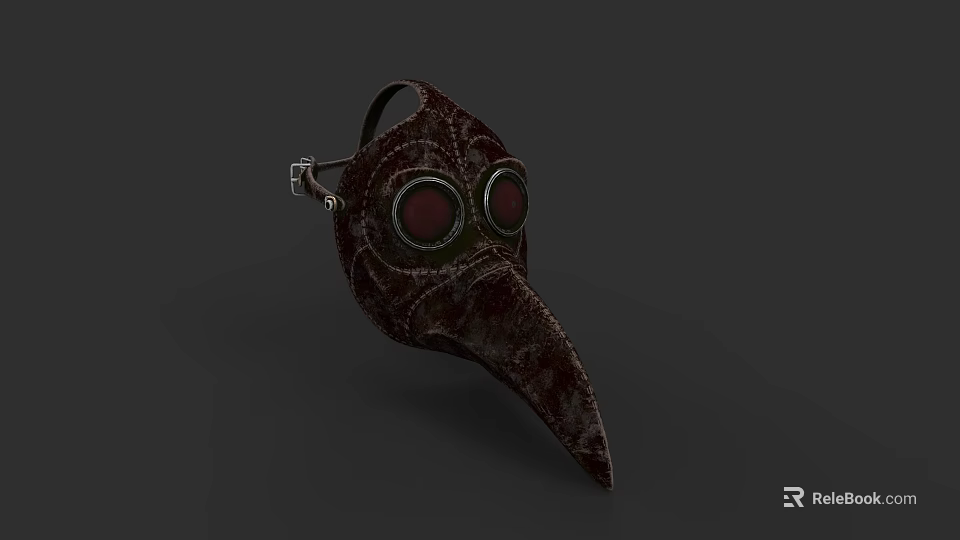 Medieval Plague Doctor Hat with Long Beak and Red Lens Goggles 3d model 