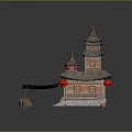 Chinese Traditional Multi Story Tower With Tiled Roof Red Lanterns And Tank Like Base