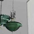 Stylish Green Glass Pendant Lights Featuring Petal Shaped And Ribbed Shades Hanging From Metal Chains