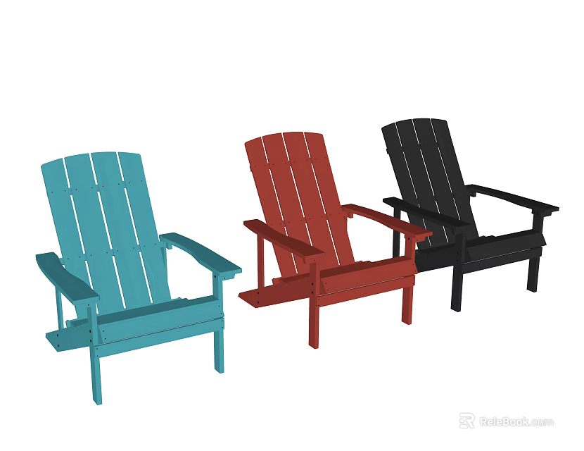 Three Piece Wooden Adirondack Chair Set in Blue Red Black for Outdoor Patio Garden 3d model 