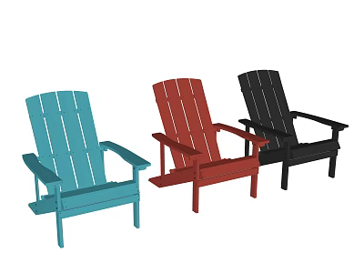 Three Piece Wooden Adirondack Chair Set in Blue Red Black for Outdoor Patio Garden 3d model