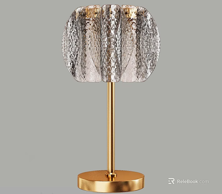 Elegant Modern Table Lamp With Golden Stand And Textured Silver Lampshade 3d model 