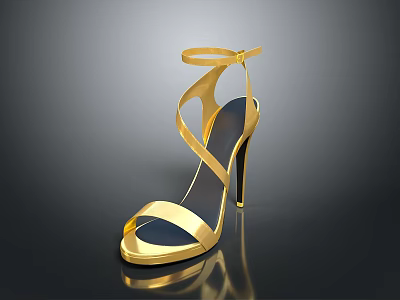 Elegant Golden Strappy High Heels With Stiletto Heel On Black Background 3d model