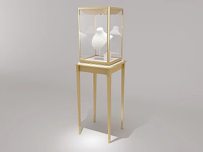 Jewelry Store Display With Golden Case Transparent Glass And White Jewelry 3d model