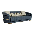 Navy Blue Sectional Sofa With Beige Cushions And Gold Legs Modern Design