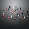 Colorful Miniature Figurines Arranged In Circular Formation On Gray Background
