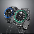 Stylish Silver Stainless Steel Wrist Watches With Blue And Green Dial Design