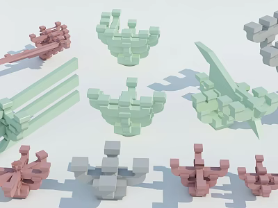 Modern Building Components With Various Modular Shapes And Geometric Designs 3d model