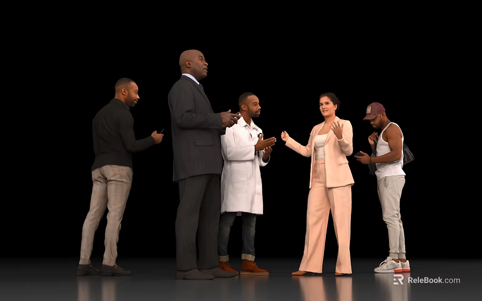 Diverse Group of People Interacting With Formal And Casual Attire And Hand Gestures 3d model 