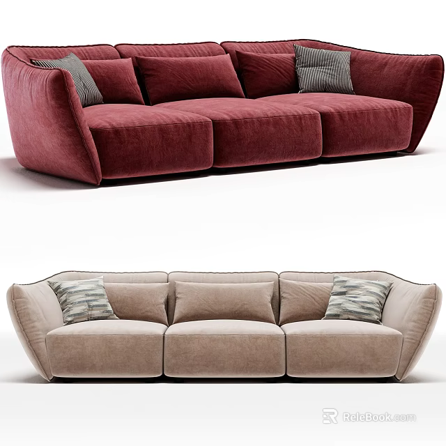 Stylish Three Seater Sofas With Decorative Cushions 3d model 