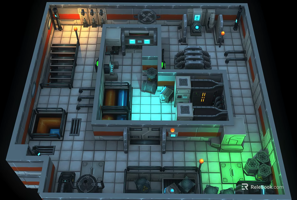 Laboratory Interior Design With Advanced Tech Equipment Glowing Control Panels And Metallic Flooring 3d model 