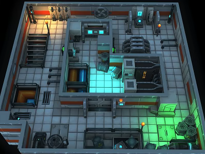 Laboratory Interior Design With Advanced Tech Equipment Glowing Control Panels And Metallic Flooring 3d model