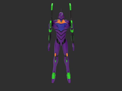 Purple Humanoid Robot Game Movie Character With Green Accents And Orange Details 3d model