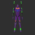 Purple Humanoid Robot Game Movie Character With Green Accents And Orange Details