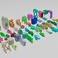 Colorful Industrial Equipment Parts And Mechanical Components In Various Shapes