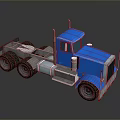 Blue Truck Cab 3D Model With Trailer Frame Multi Wheel And Metal Texture