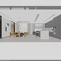 Modern Minimalist Open Concept Dining And Living Space With Integrated Kitchen And Stylish Pendant Light