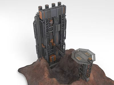 Tall Industrial Double Doors With Metal Frame On Rocky Ground Platform 3d model