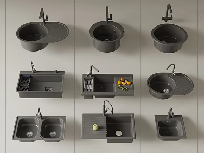 Modern Kitchen Sink Designs with Single Double Bowls and Drain Boards 3d model
