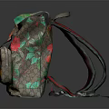 Iconic Pattern Floral Print Fashion Backpack Brown Base Green Red Straps Flap Design