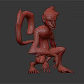 Vivid 3D Green Monkey Character Sitting With Long Tail And Orange Paws