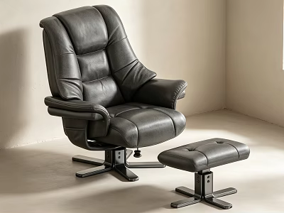 Black Leather High Back Office Chair With Swivel Base And Matching Ottoman 3d model