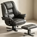 Black Leather High Back Office Chair With Swivel Base And Matching Ottoman