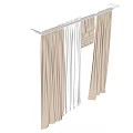 Beige Fabric Curtains With White Sheer Panels Draped On Metal Rod