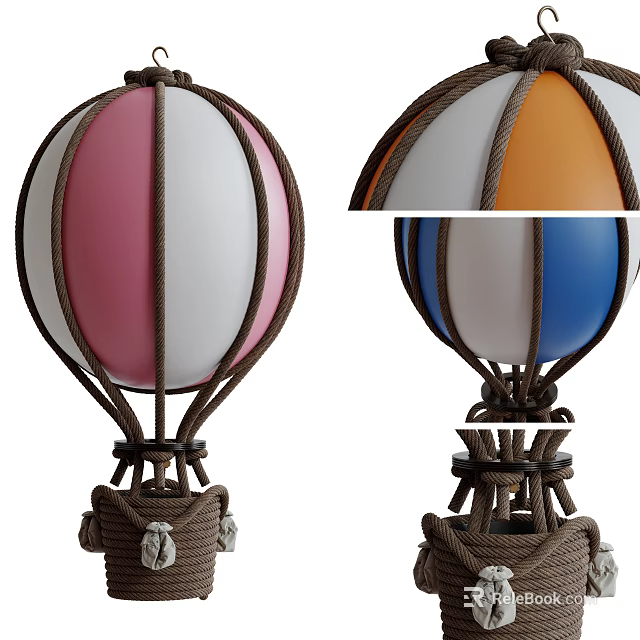 Colorful Hot Air Balloon Play Equipment Featuring Pink White Orange Blue Sections And Rope Accents 3d model 
