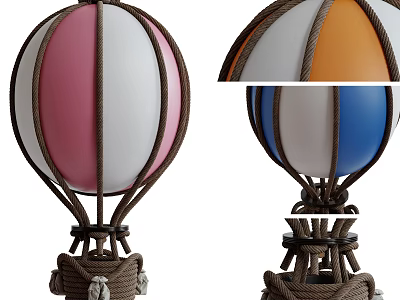 Colorful Hot Air Balloon Play Equipment Featuring Pink White Orange Blue Sections And Rope Accents 3d model
