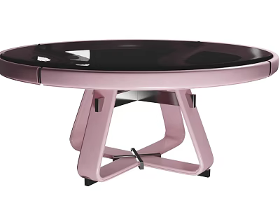 Modern Tea Table And Chairs With Black Glass Top And Pink Geometric Base Design 3d model