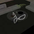 Modern Round Glass Coffee Table In Living Room With Sofa And Green Plant