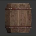 Vintage Wooden Barrel With Red Metal Hoops For Home Decor Use