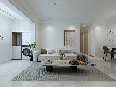 Modern Minimalist Living And Dining Room Interior Design With Sofa Coffee Table And Dining Chairs 3d model