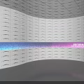 Contemporary Curved Wall Design With Neatly Arranged Compartments Colorful Light Strip And Midea Branding