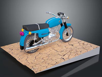 Blue Motorcycle Parked On Cracked Brown Platform With Shiny Chrome Details And Smooth Design 3d model