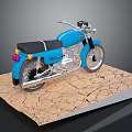 Blue Motorcycle Parked On Cracked Brown Platform With Shiny Chrome Details And Smooth Design