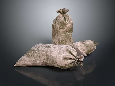Aged Mossy Burlap Sacks As Rustic Household Items With Textured Surface And Set Of Three 3d model