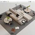 Modern Living Room Sofa Coffee Table Set With Black Chairs Plants And Rug