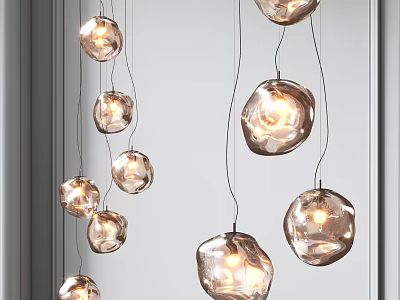 Modern Transparent Glass Pendant Lights With Irregular Balls And Illuminated Hanging Design 3d model