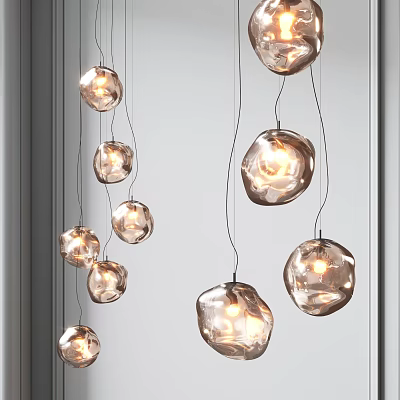 Modern Transparent Glass Pendant Lights With Irregular Balls And Illuminated Hanging Design 3d model