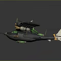 Futuristic Space Aircraft With Multiple Propellers Green Accents And Black Exterior For Cosmic Exploration