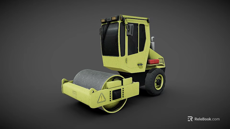 Yellow Heavy Duty Road Roller With Single Drum Cab And Safety Sign 3d model 