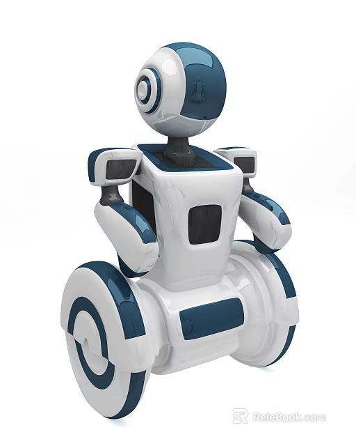 Smart Robot With White And Blue Modern Design Interactive Arms And Mobile Wheels 3d model 