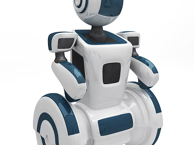Smart Robot With White And Blue Modern Design Interactive Arms And Mobile Wheels 3d model