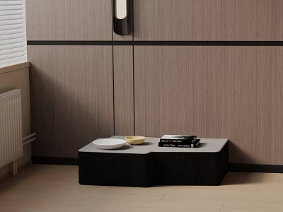 Modern Sofa And Coffee Table Set With Black Table Wooden Wall And Decor Items 3d model